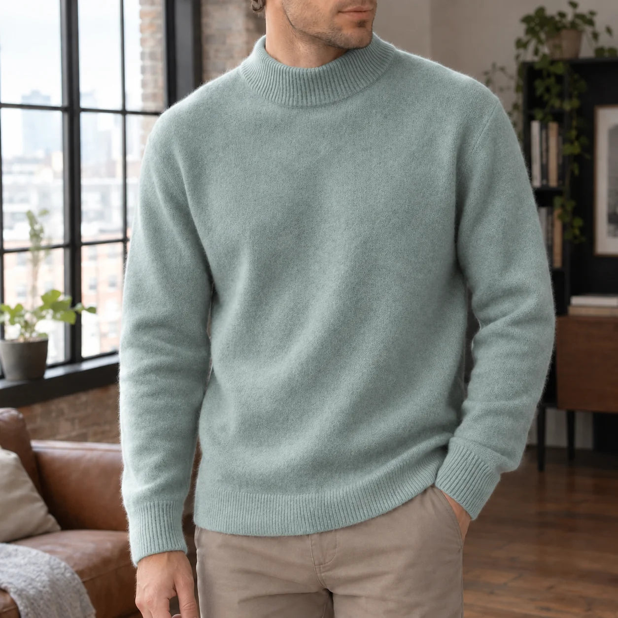 Men's Cashmere Mock Neck Sweater Relaxed Fit 4