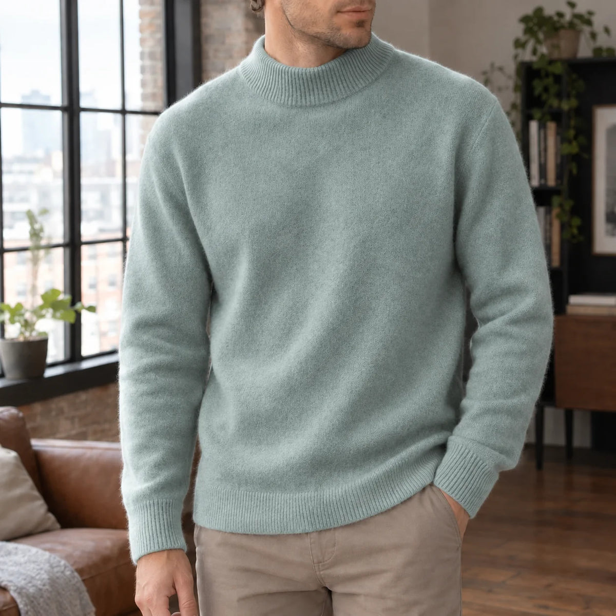 Men's Cashmere Mock Neck Sweater Relaxed Fit 4