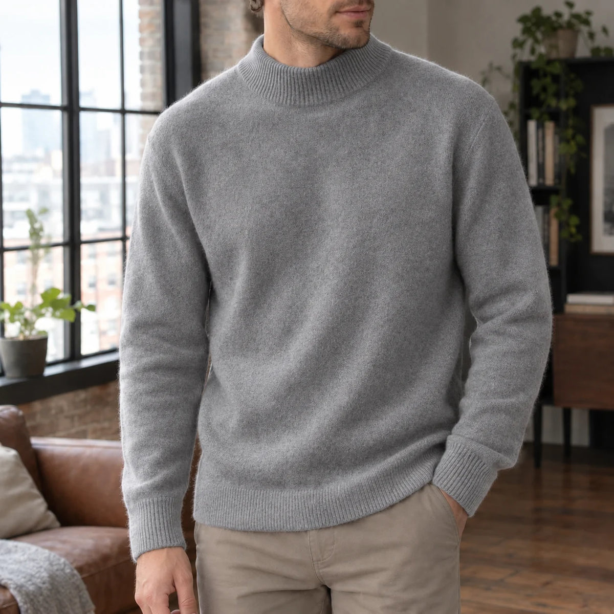 Men's Cashmere Mock Neck Sweater Relaxed Fit 5