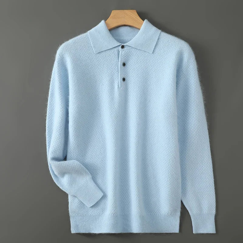 Men's Cashmere Polo Sweater with Button-Down Collar 0