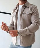 Men's Casual Shirt Jacket with Button Closure and Chest Pockets 0