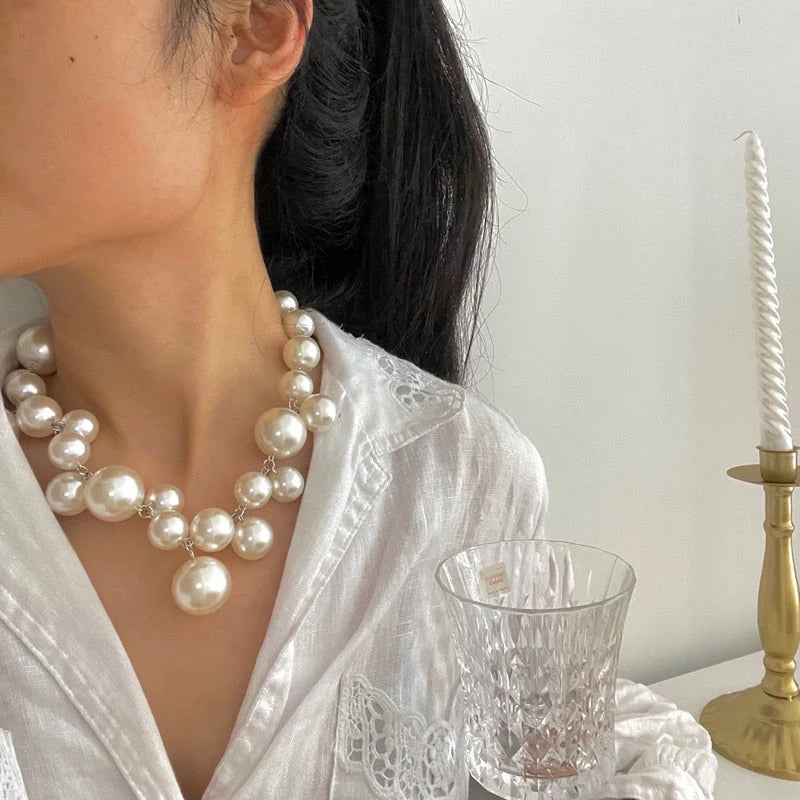 Men's Chain Necklace with Simulated Pearl Round Resin Beads 1