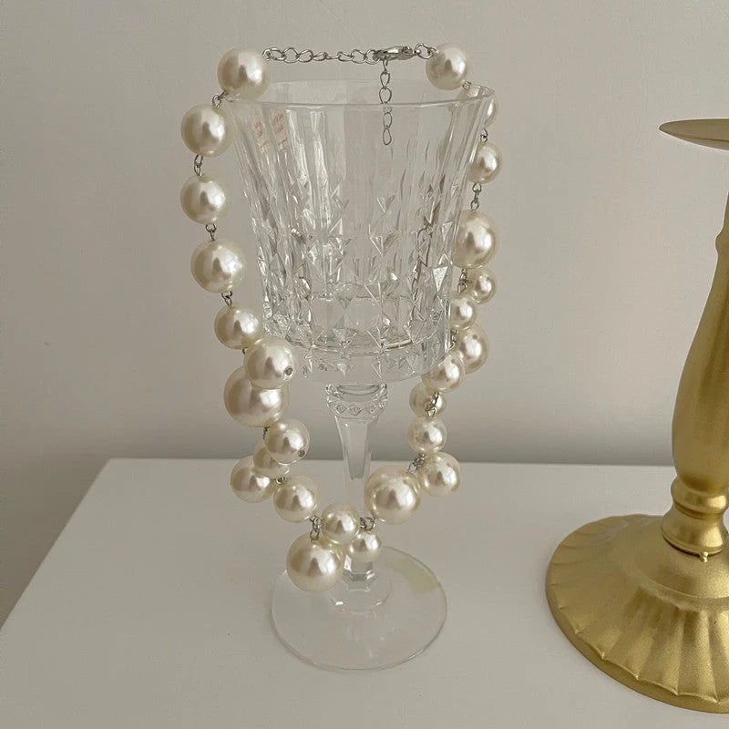 Men's Chain Necklace with Simulated Pearl Round Resin Beads 4