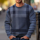 Men's Checked Crew Neck Sweater with Ribbed Trim in Regular Fit 0