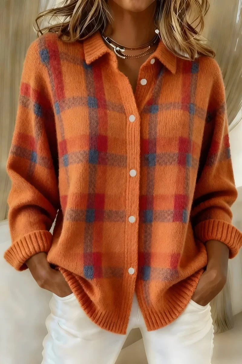 Men's Checkered Knit Cardigan Soft Relaxed Fit 0