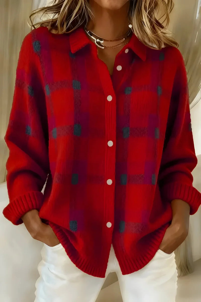 Men's Checkered Knit Cardigan Soft Relaxed Fit 1