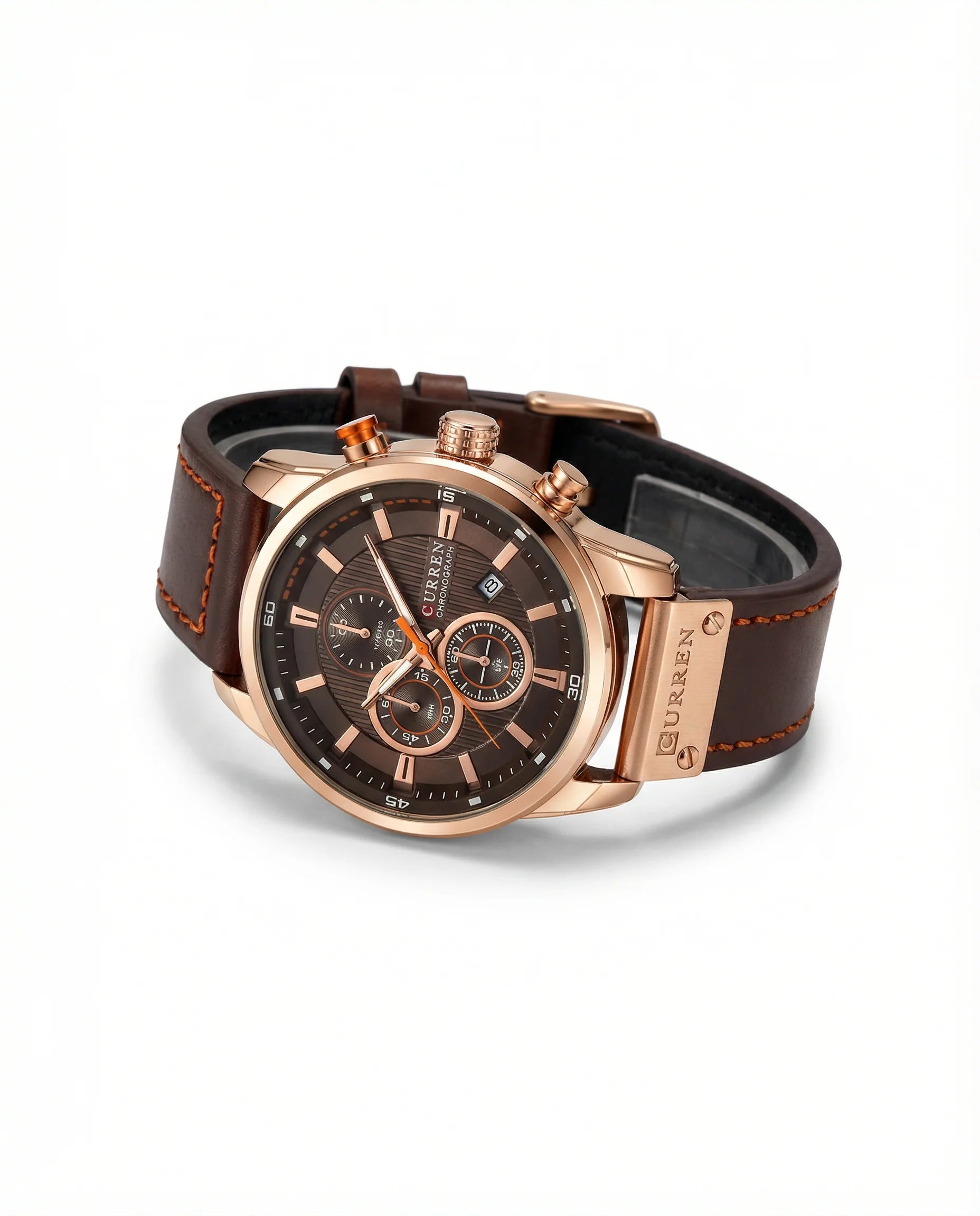 Men's Chronograph Watch with Stainless Steel Case and Leather Strap 0