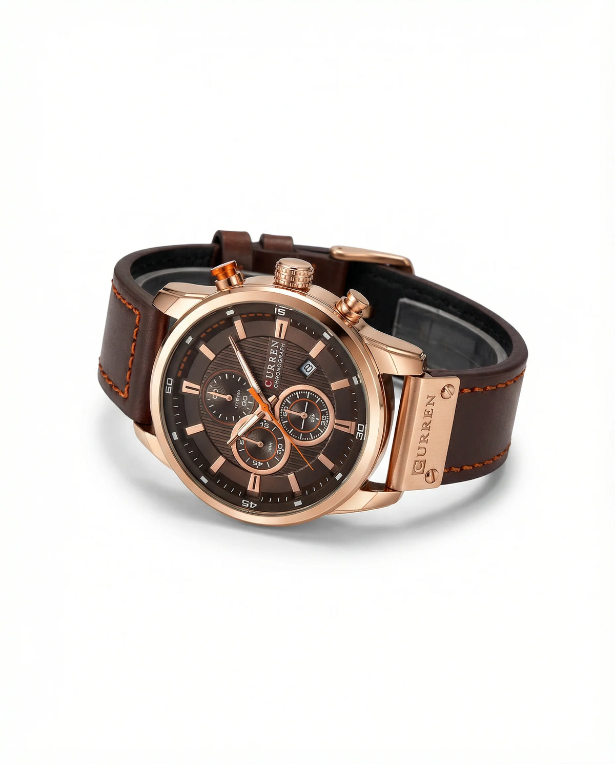 Men's Chronograph Watch with Stainless Steel Case and Leather Strap 0