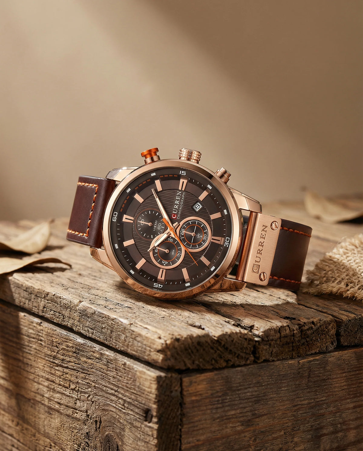 Men's Chronograph Watch with Stainless Steel Case and Leather Strap 1