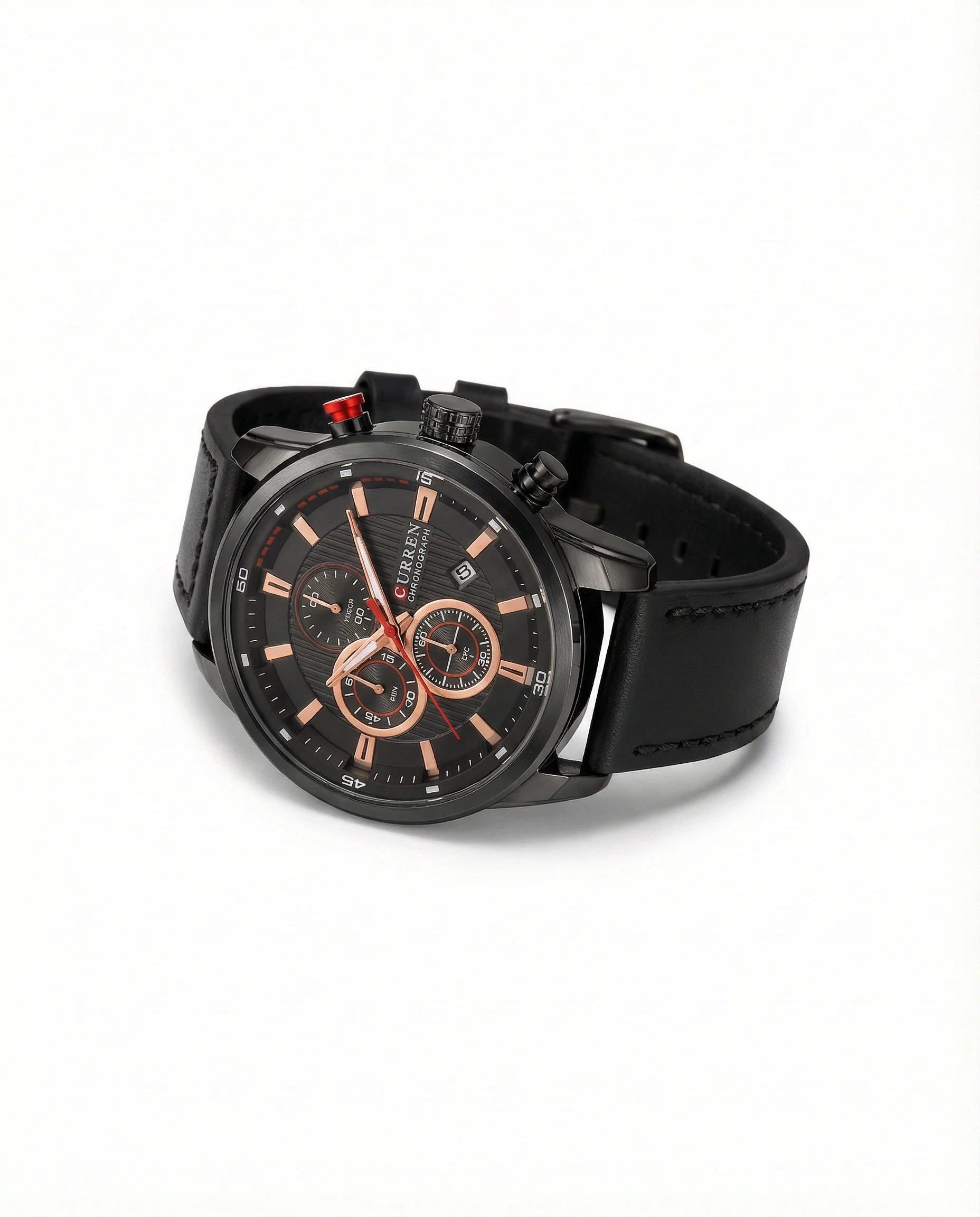Men's Chronograph Watch with Stainless Steel Case and Leather Strap 6