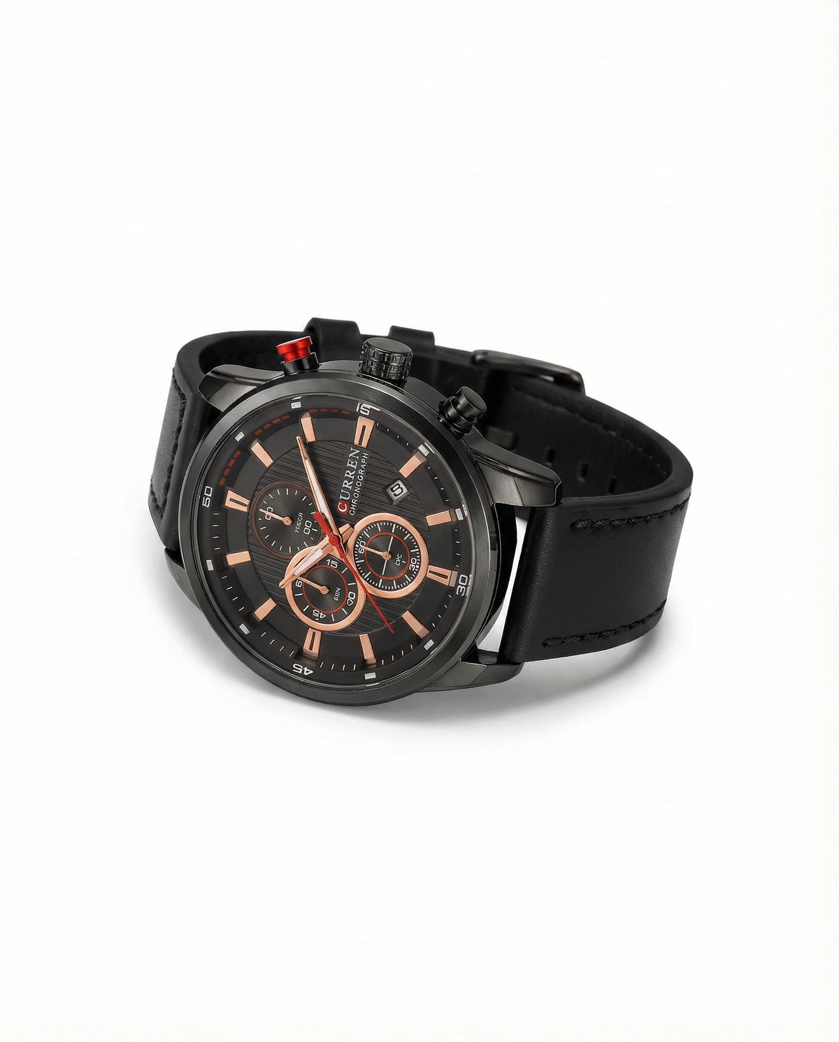Men's Chronograph Watch with Stainless Steel Case and Leather Strap 6