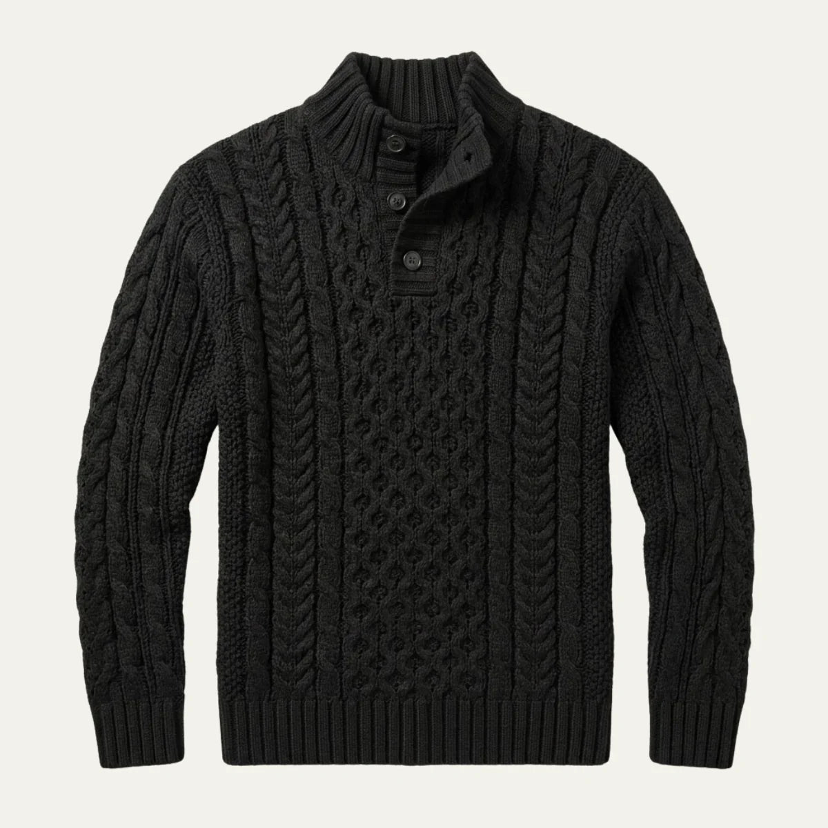 Men's Chunky Cable Knit Button-Neck Sweater 5