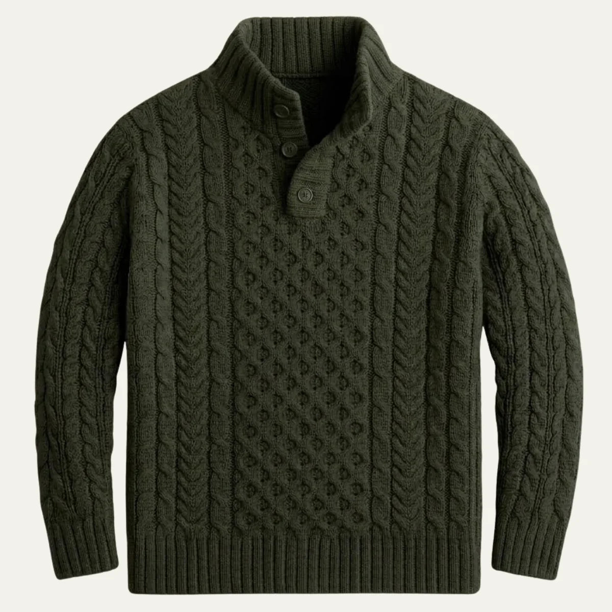 Men's Chunky Cable Knit Button-Neck Sweater 8