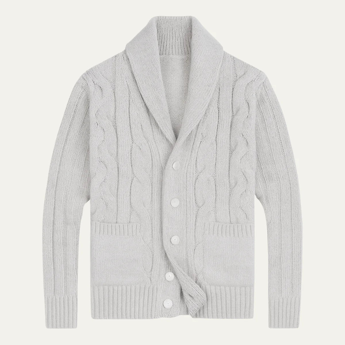 Men's Chunky Cable Knit Shawl Collar Cardigan Sweater with Button Front and Patch Pockets 3