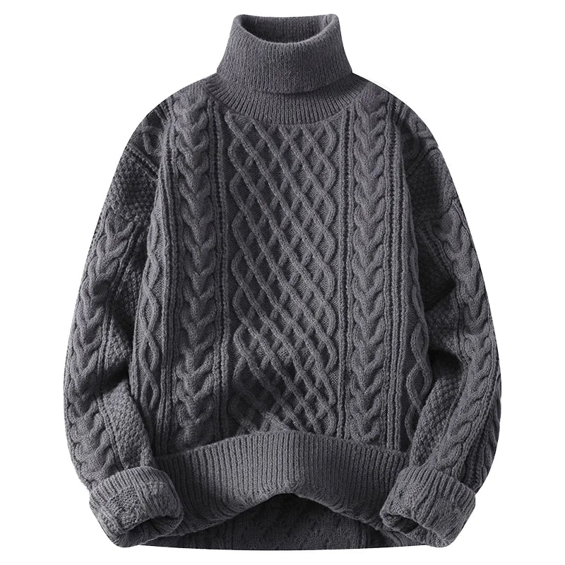 Men's Chunky Cable Knit Turtleneck Sweater 100% Cotton 0