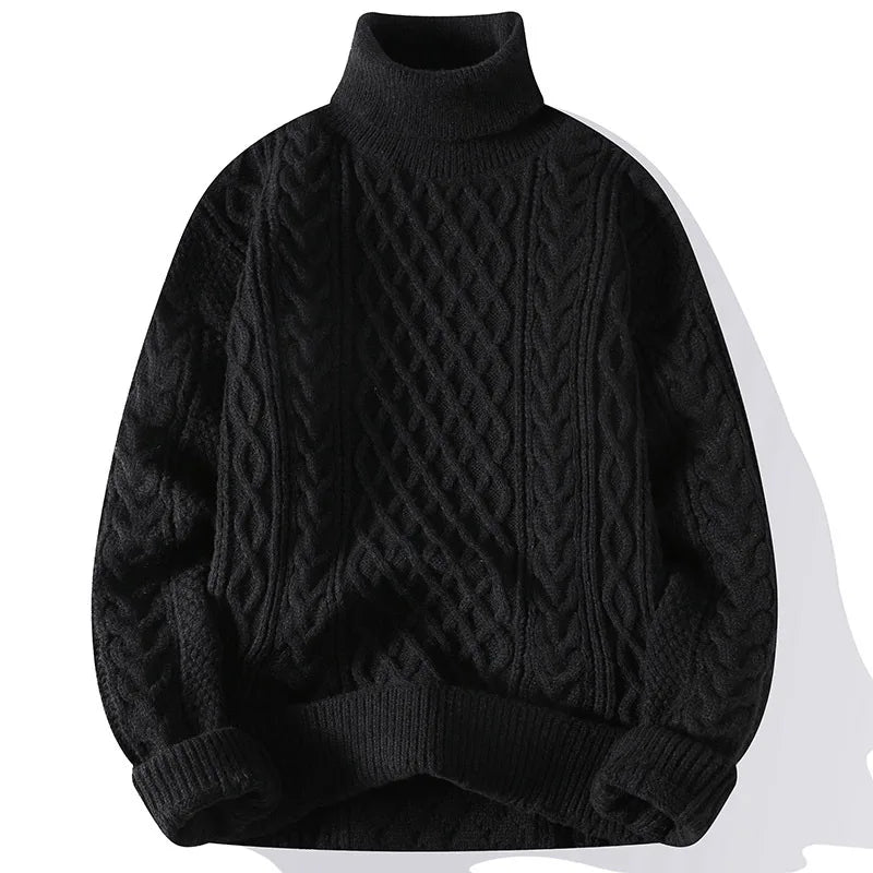 Men's Chunky Cable Knit Turtleneck Sweater 100% Cotton 1