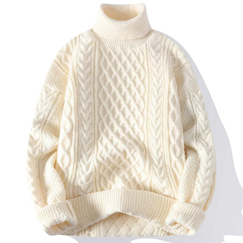 Men's Chunky Cable Knit Turtleneck Sweater 100% Cotton 2