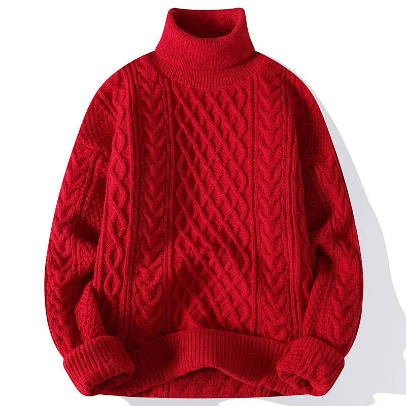 Men's Chunky Cable Knit Turtleneck Sweater 100% Cotton 3