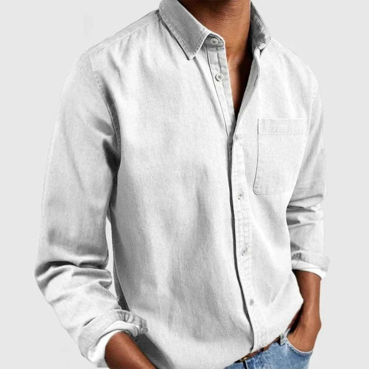 Men's Classic Fit Casual Denim Shirt with Chest Pocket 6