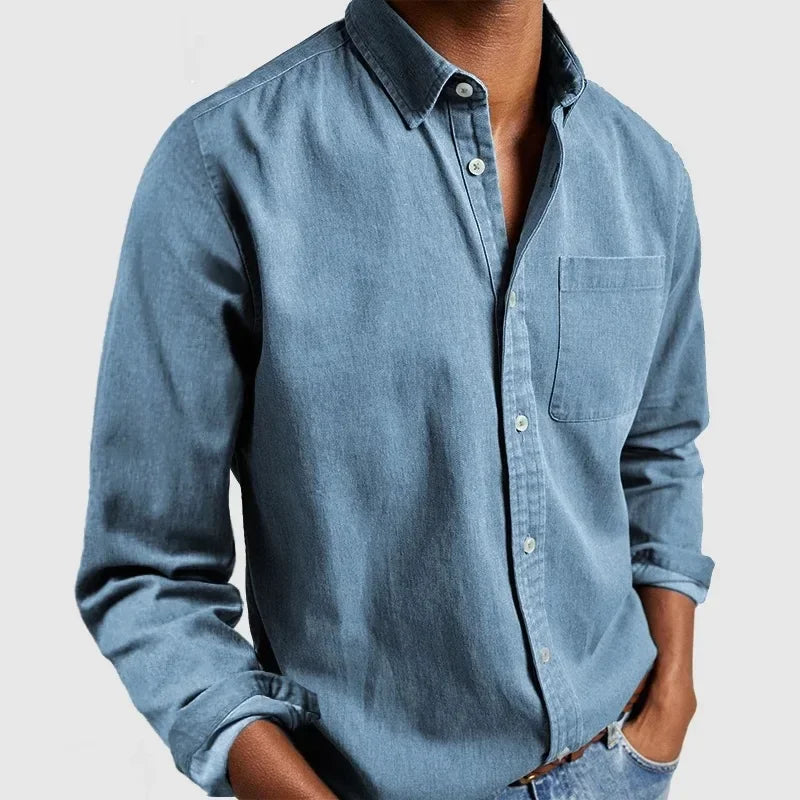 Men's Classic Fit Casual Denim Shirt with Chest Pocket 9