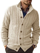 Men's Classic Stand-Up Collar Cable Knit Cardigan with Button Front Closure 0