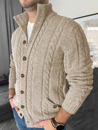 Men's Classic Stand-Up Collar Cable Knit Cardigan with Button Front Closure 1