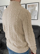 Men's Classic Stand-Up Collar Cable Knit Cardigan with Button Front Closure 2