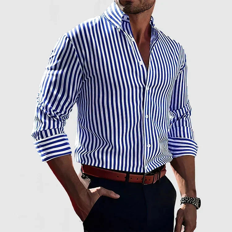 Men's Classic Striped Button-Front Dress Shirt 0