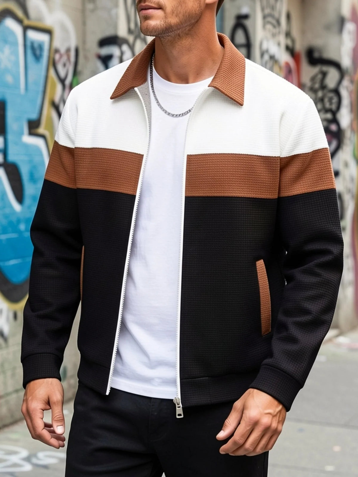 Men's Color-Block Zip-Up Jacket with Modern Fit 6