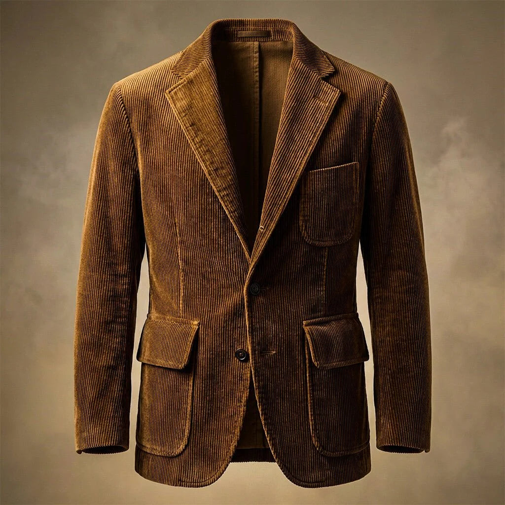 Men's Corduroy Blazer Jacket with Notch Lapels and Three-Button Closure 0
