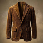 Men's Corduroy Blazer Jacket with Notch Lapels and Three-Button Closure 0