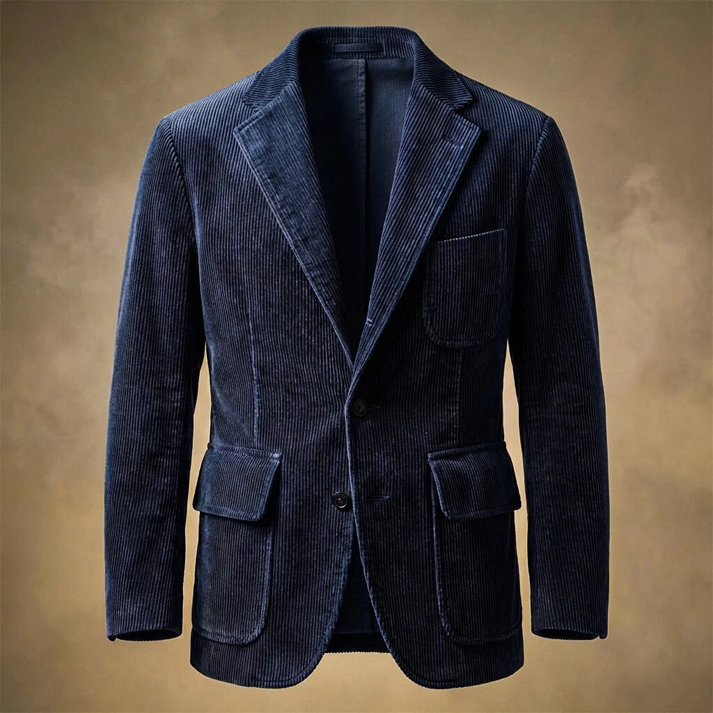 Men's Corduroy Blazer Jacket with Notch Lapels and Three-Button Closure 1
