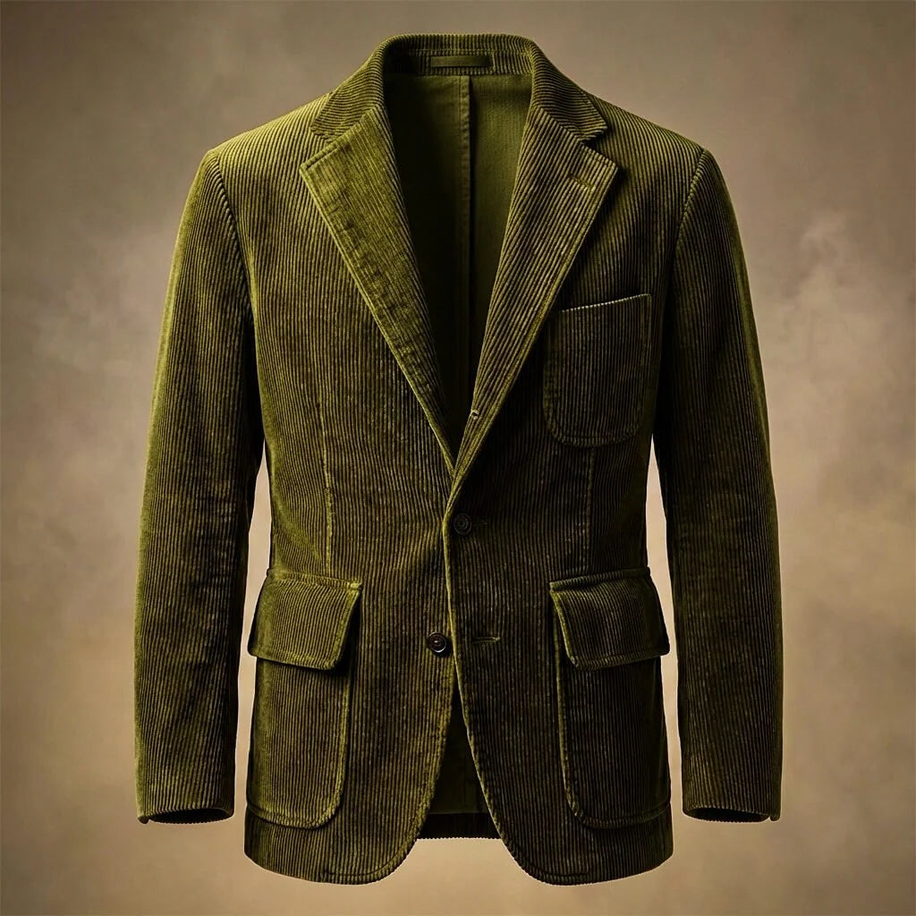 Men's Corduroy Blazer Jacket with Notch Lapels and Three-Button Closure 2