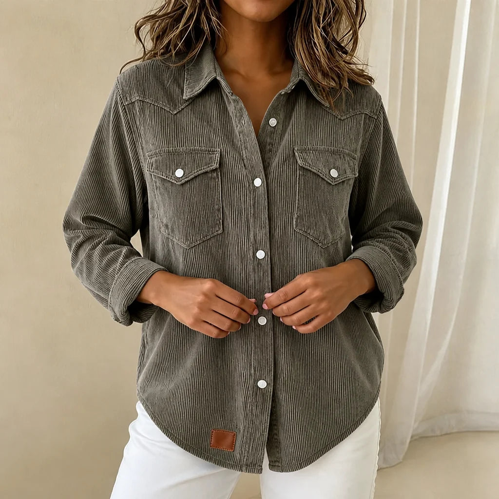Men's Corduroy Western Yoke Shirt Jacket with Snap Front and Chest Flap Pockets 1