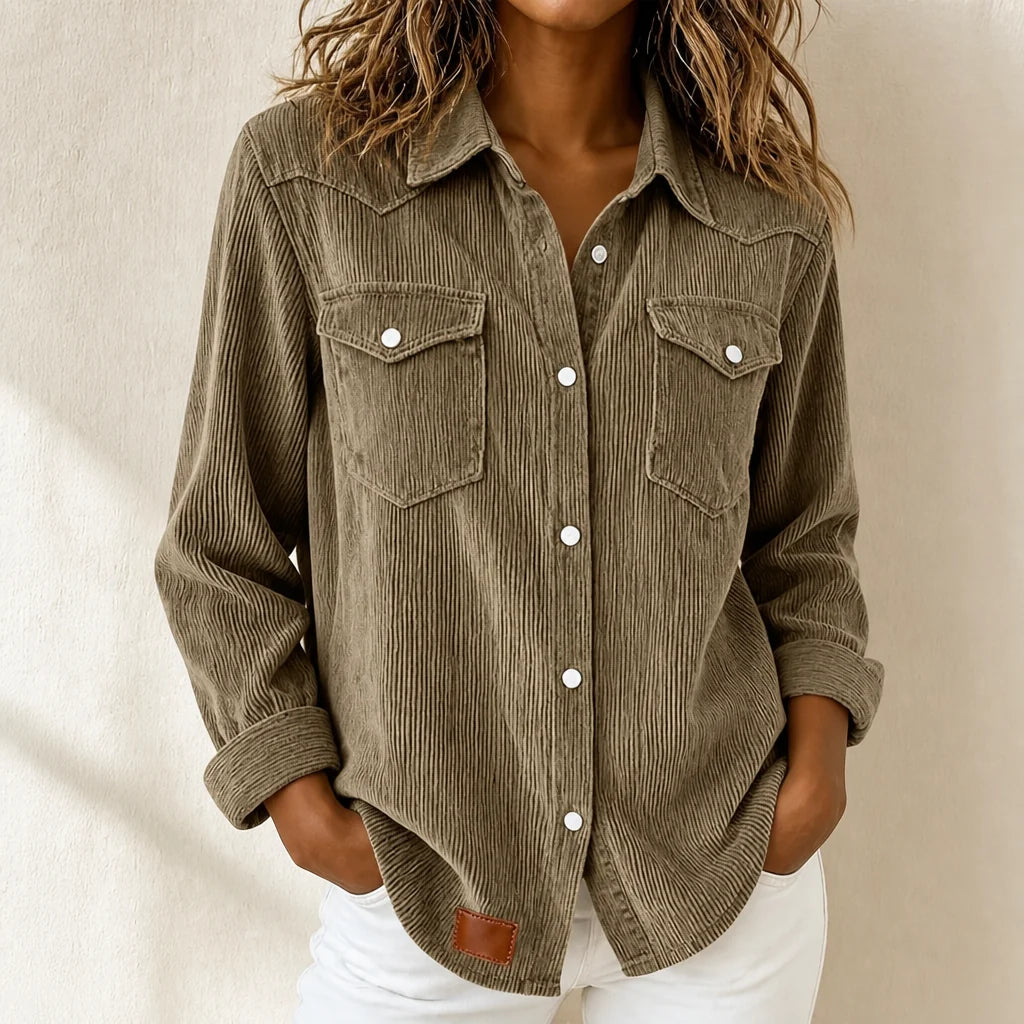 Men's Corduroy Western Yoke Shirt Jacket with Snap Front and Chest Flap Pockets 3