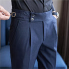 Men's Double-Pleat High-Waist Tapered Trousers with Side-Adjuster Buckles 0