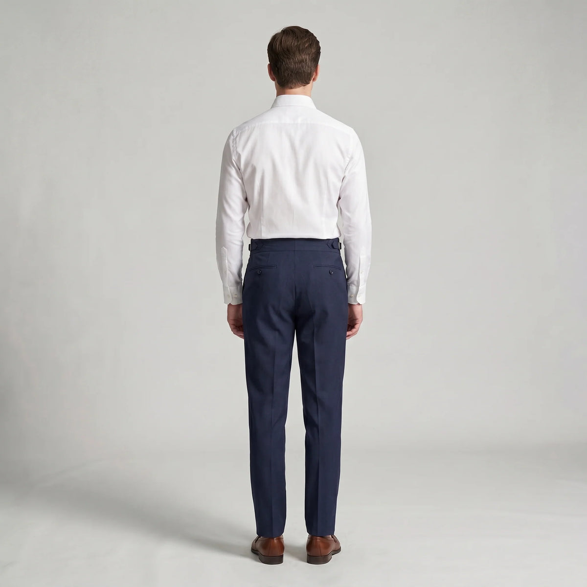 Men's Double-Pleat High-Waist Tapered Trousers with Side-Adjuster Buckles 2