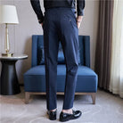 Men's Double-Pleat High-Waist Tapered Trousers with Side-Adjuster Buckles 7