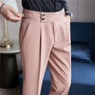 Men's Double-Pleat High-Waist Tapered Trousers with Side-Adjuster Buckles 8