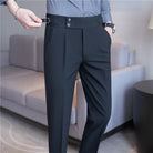 Men's Double-Pleat High-Waist Tapered Trousers with Side-Adjuster Buckles 9