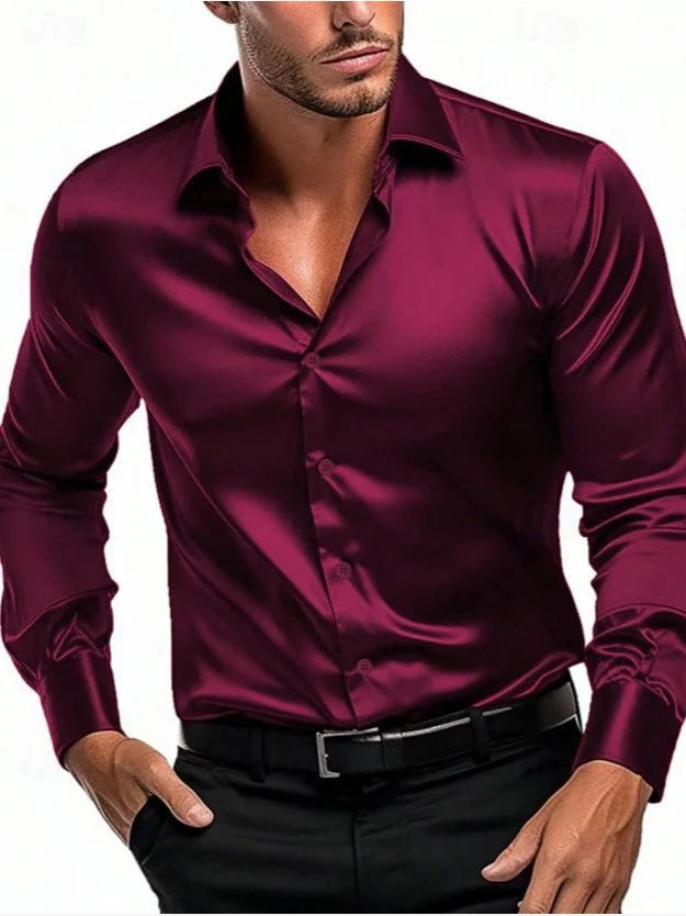 Men's Dress Shirt with Satin Sheen and Italian Collar 1