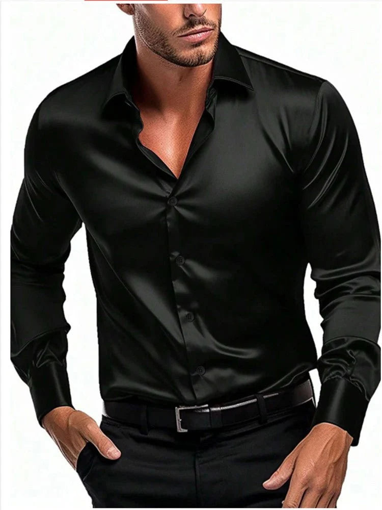 Men's Dress Shirt with Satin Sheen and Italian Collar 4