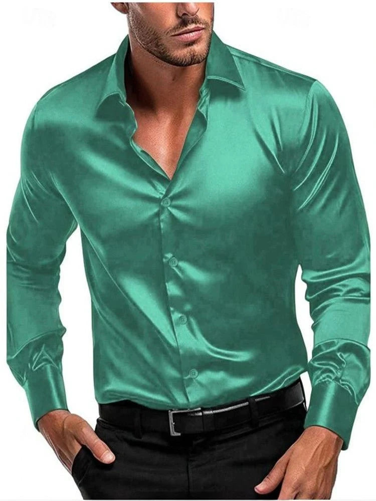 Men's Dress Shirt with Satin Sheen and Italian Collar 6
