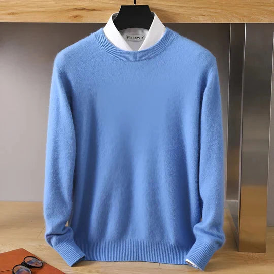 Men's Fine Knit Crew Neck Sweater with Ribbed Cuffs and Hem 8