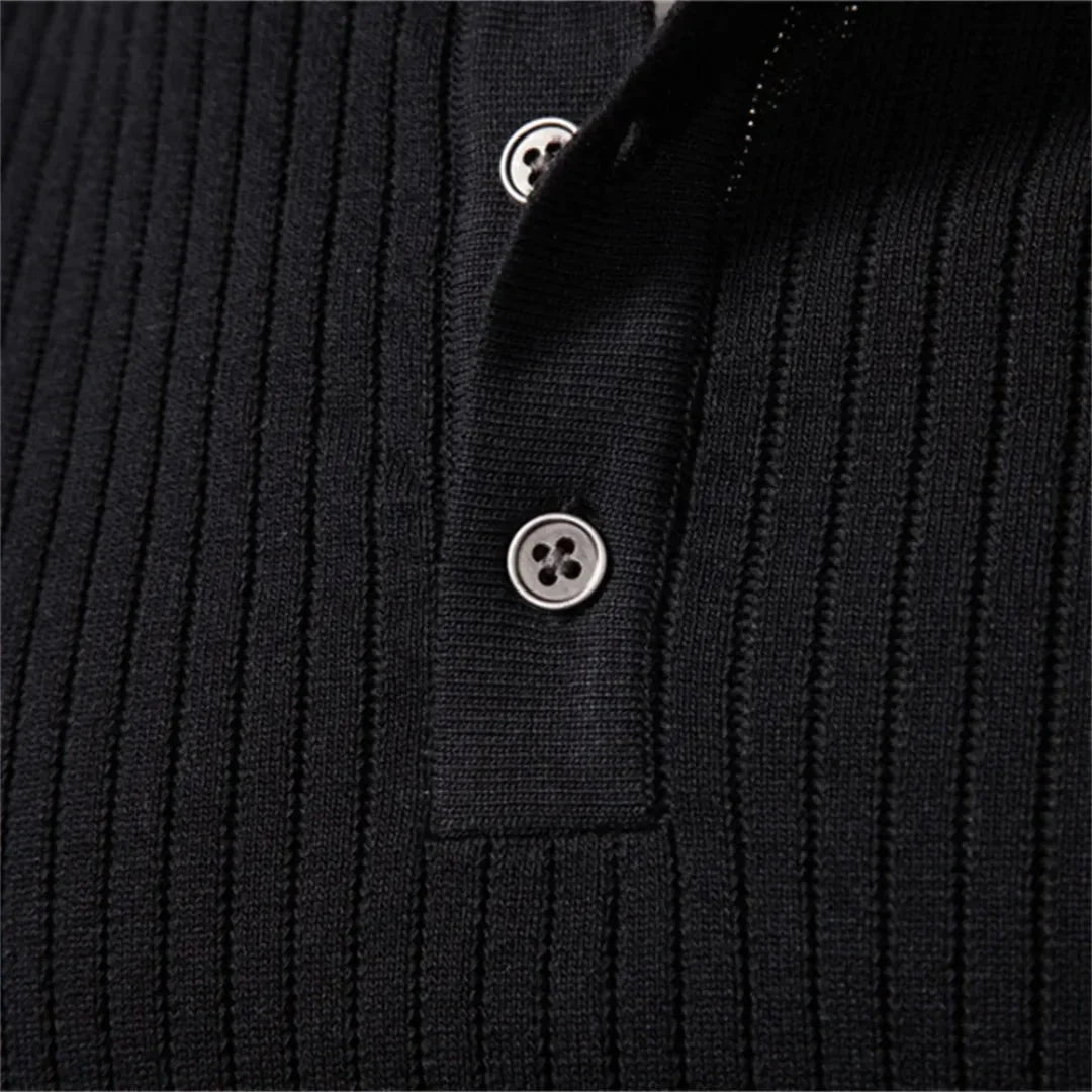 Men's Fitted Round Neck Sweater with Button Closure and Elastic Cuffs 2