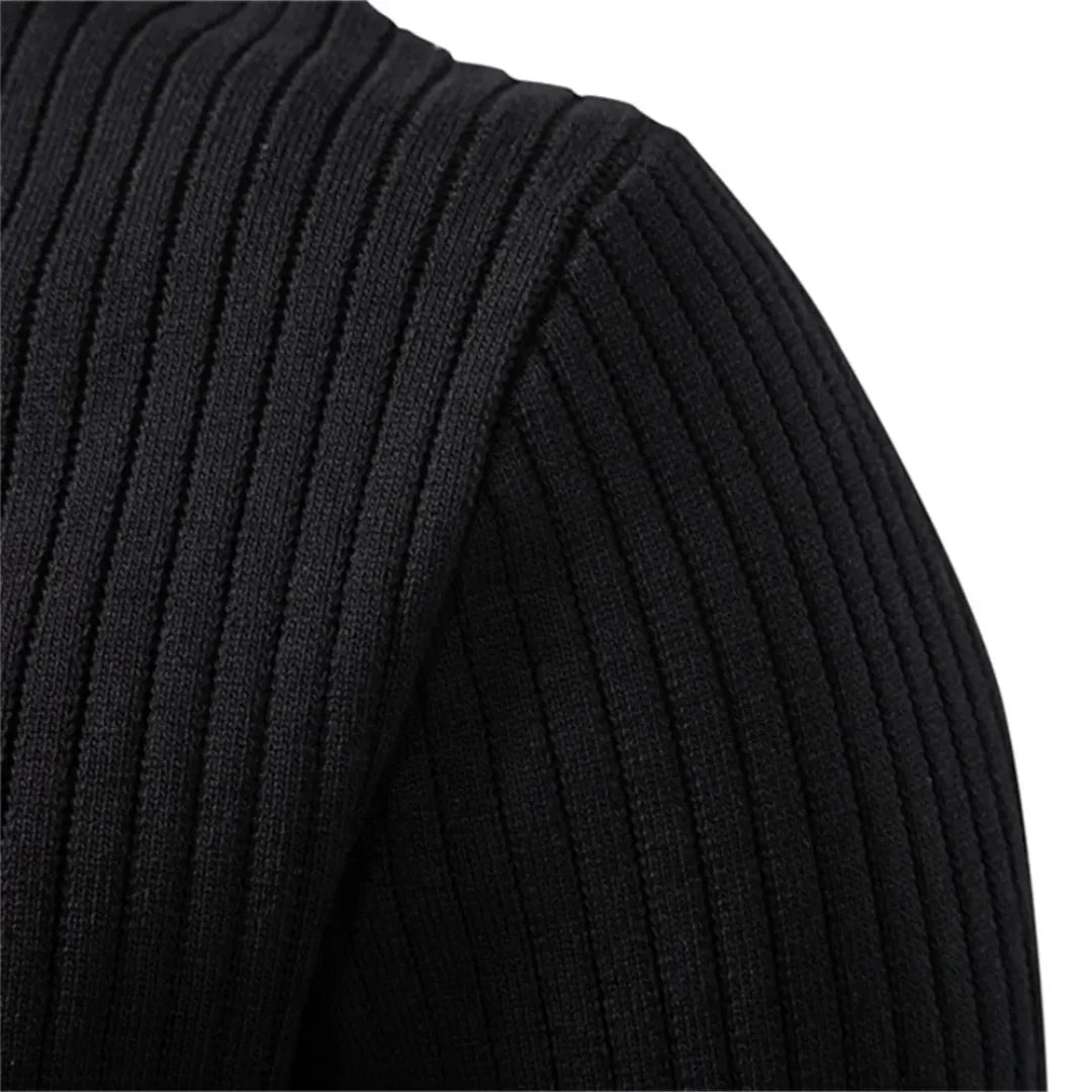 Men's Fitted Round Neck Sweater with Button Closure and Elastic Cuffs 4