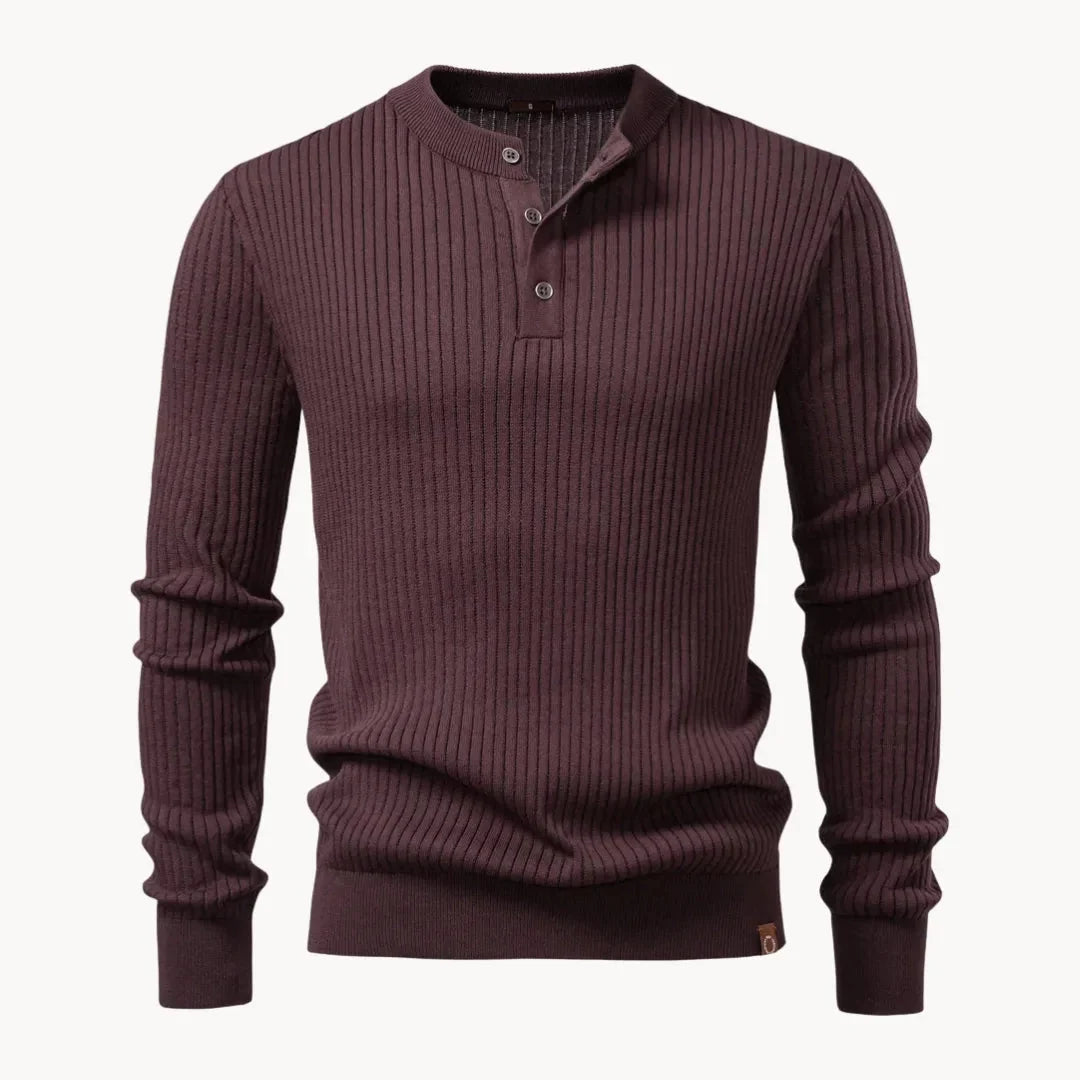 Men's Fitted Round Neck Sweater with Button Closure and Elastic Cuffs 8