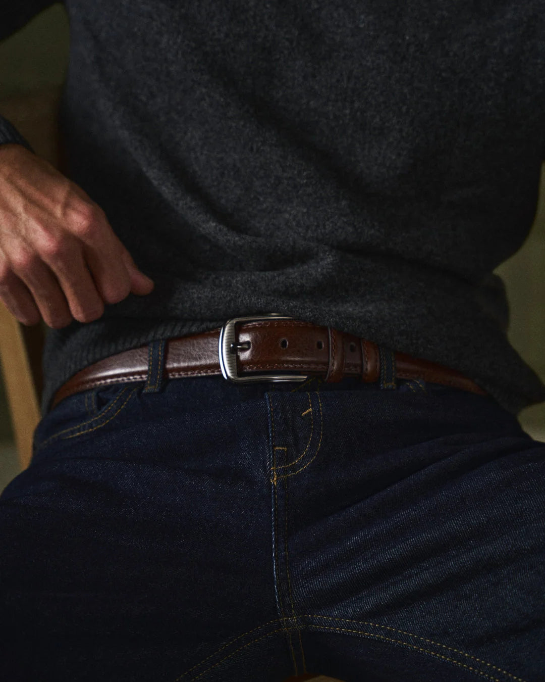 Men's Full-Grain Leather Belt with Polished Buckle 2