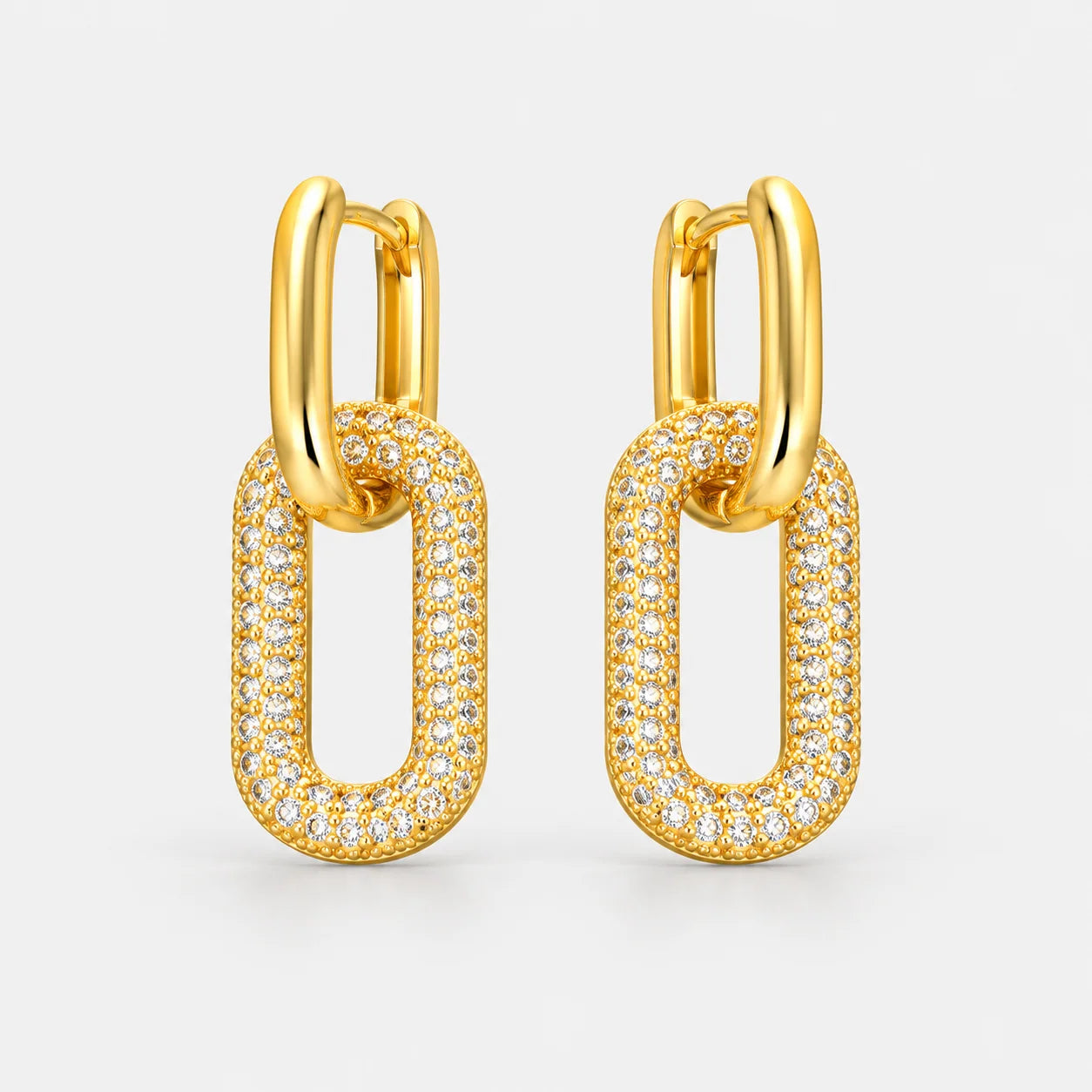 Men's Gold Rectangular Link Drop Earrings with High-Polish Finish 0
