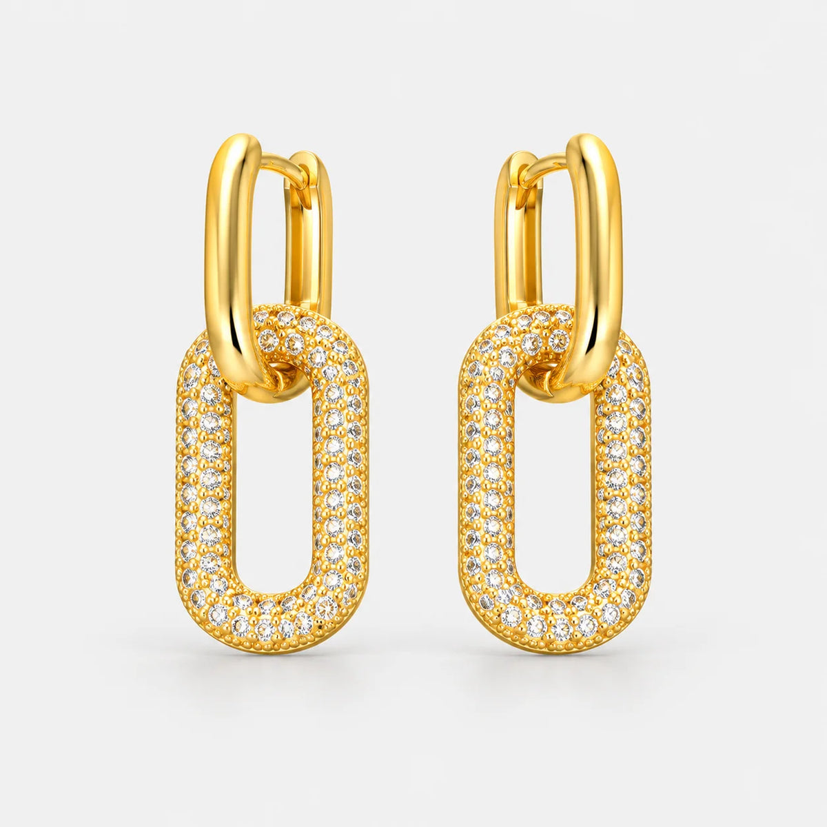 Men's Gold Rectangular Link Drop Earrings with High-Polish Finish 0